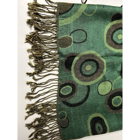 Vintage Pashmina Cashmere Wool, Silk Paisley Fringe Wrap Scarf Stunning Green - Picture 4 of 7
